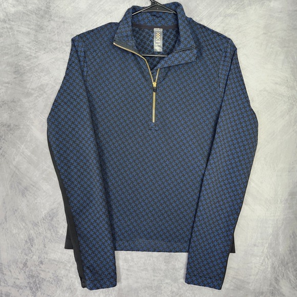 RHONE Tops - Rhone Après Houndstooth Seamless 1/4 Zip Pullover Navy Gold Zipper Top Medium